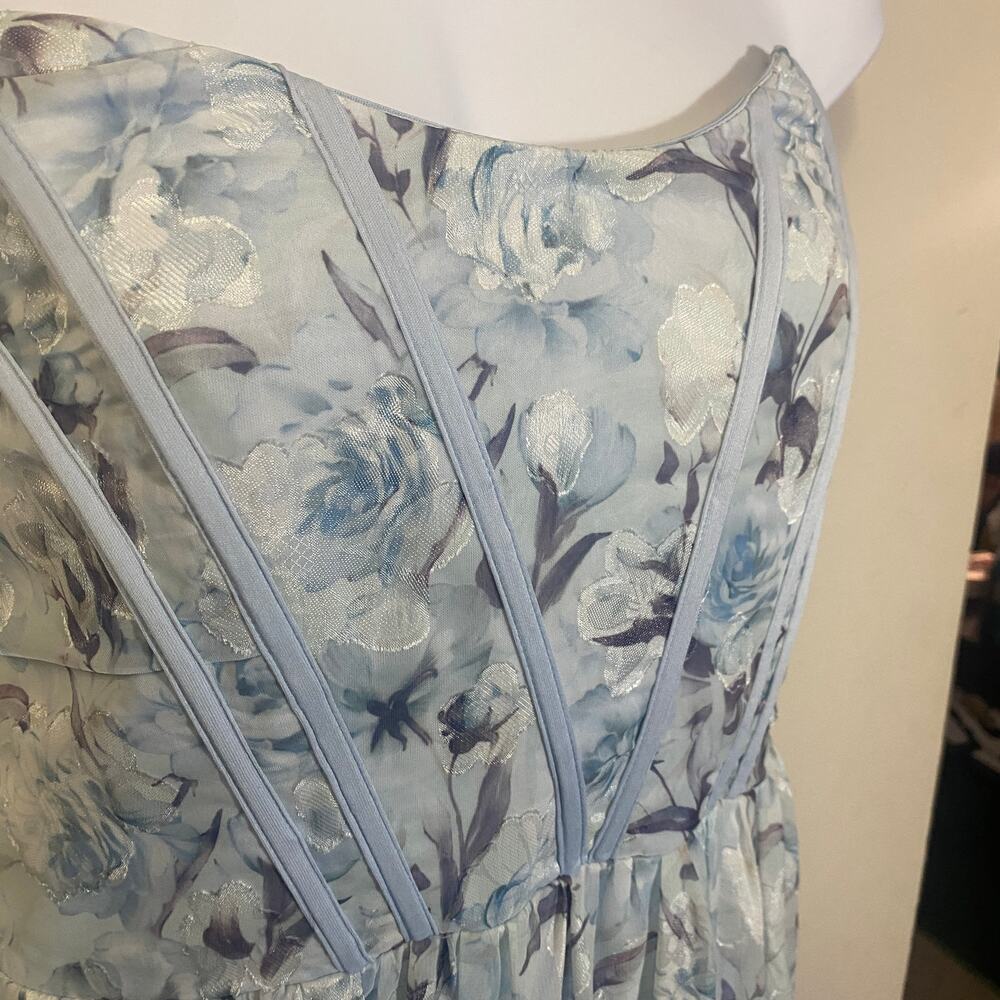 Lulus NWT Special Moment Light Blue Floral Strapless Bustier Maxi Dress Sz 2X - Picture 7 of 14